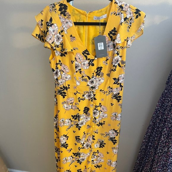 Oasis from ASOS midi tea dress with frill sleeves in floral print yellow NWT - Picture 4 of 6